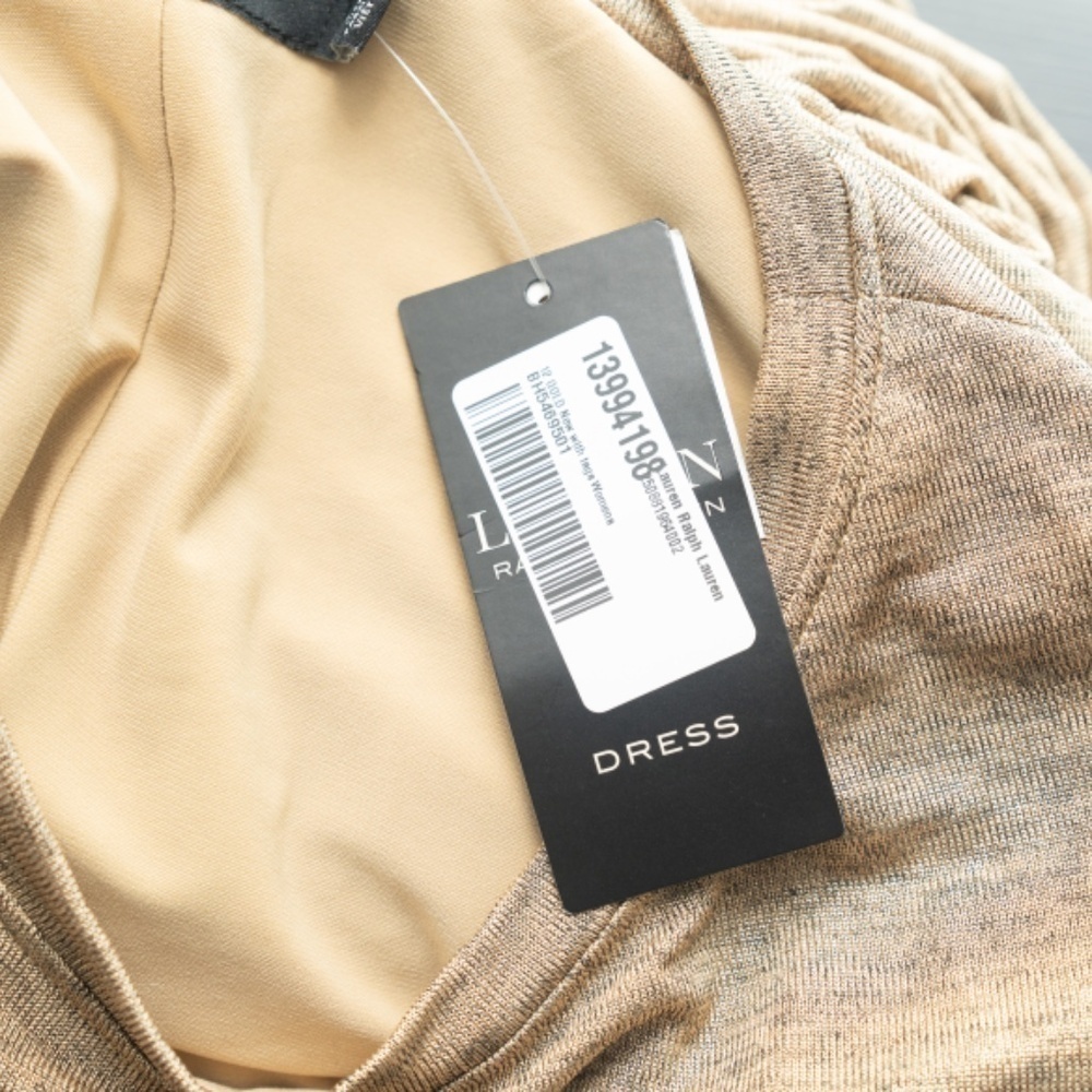 LAUREN RALPH‎ LAUREN. Gold shirred long sleeve dress. - Picture 5 of 14
